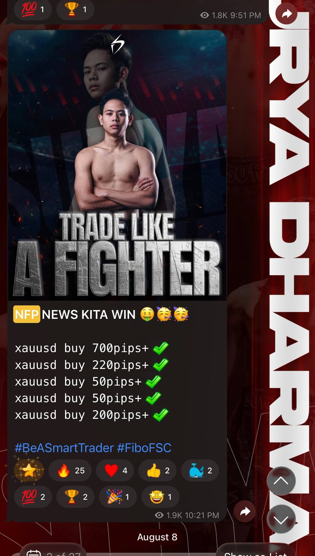 Rekap NFP News Kita Win: lima entri XAUUSD buy, semua profit 50 sampai 700 pips